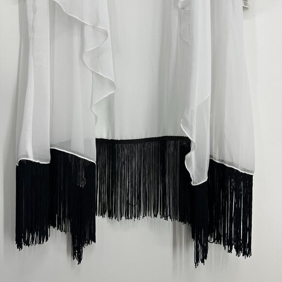 3/$25 LulaRoe Sheer Fringe Monroe Kimono Cardigan Top L White Black Boho NWT - Picture 7 of 9